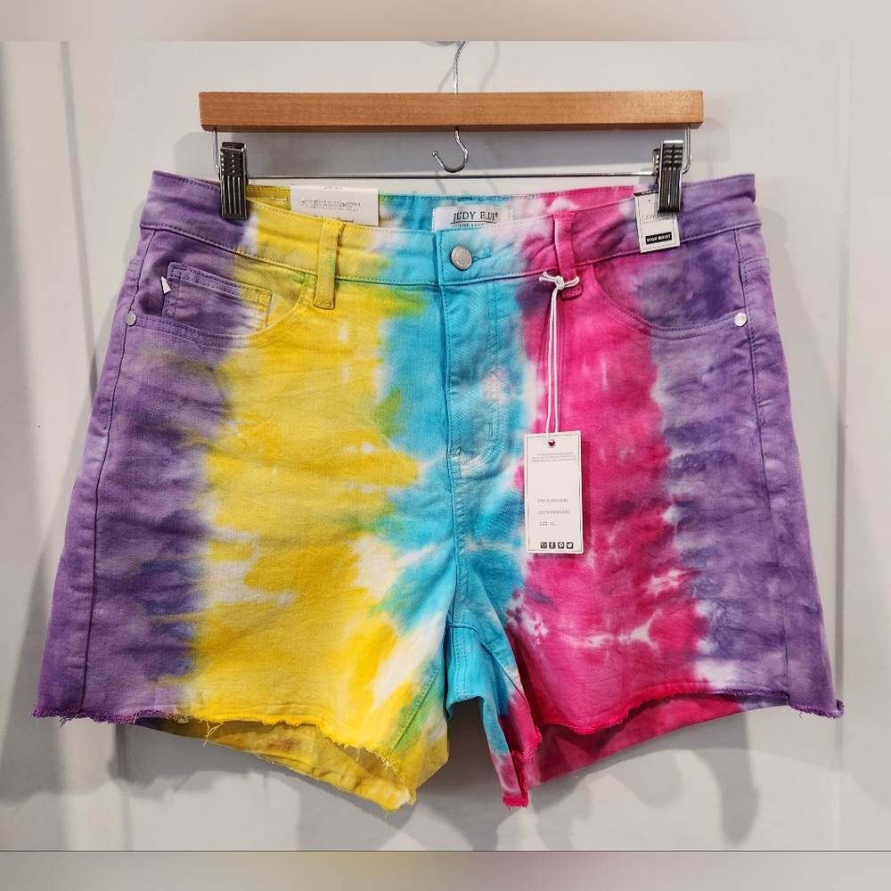Judy Blue Shorts 1XL Snow Cone Tie Dye High Rise Women Stretch Jean Short 5" New
